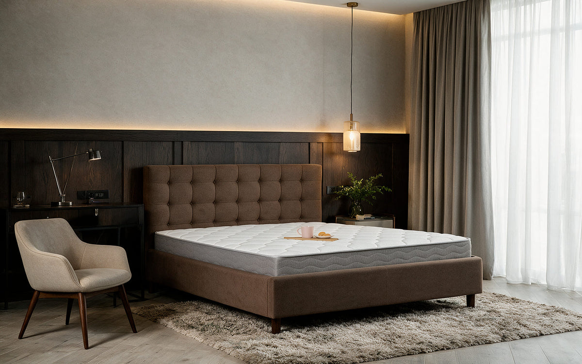Bennett mattress from the Technology Collection, firm anatomical design with pocket spring support in an interior lifestyle